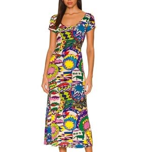 Vintage Jams World Sun Motif Colorful Shift Maxi Dress Size M
